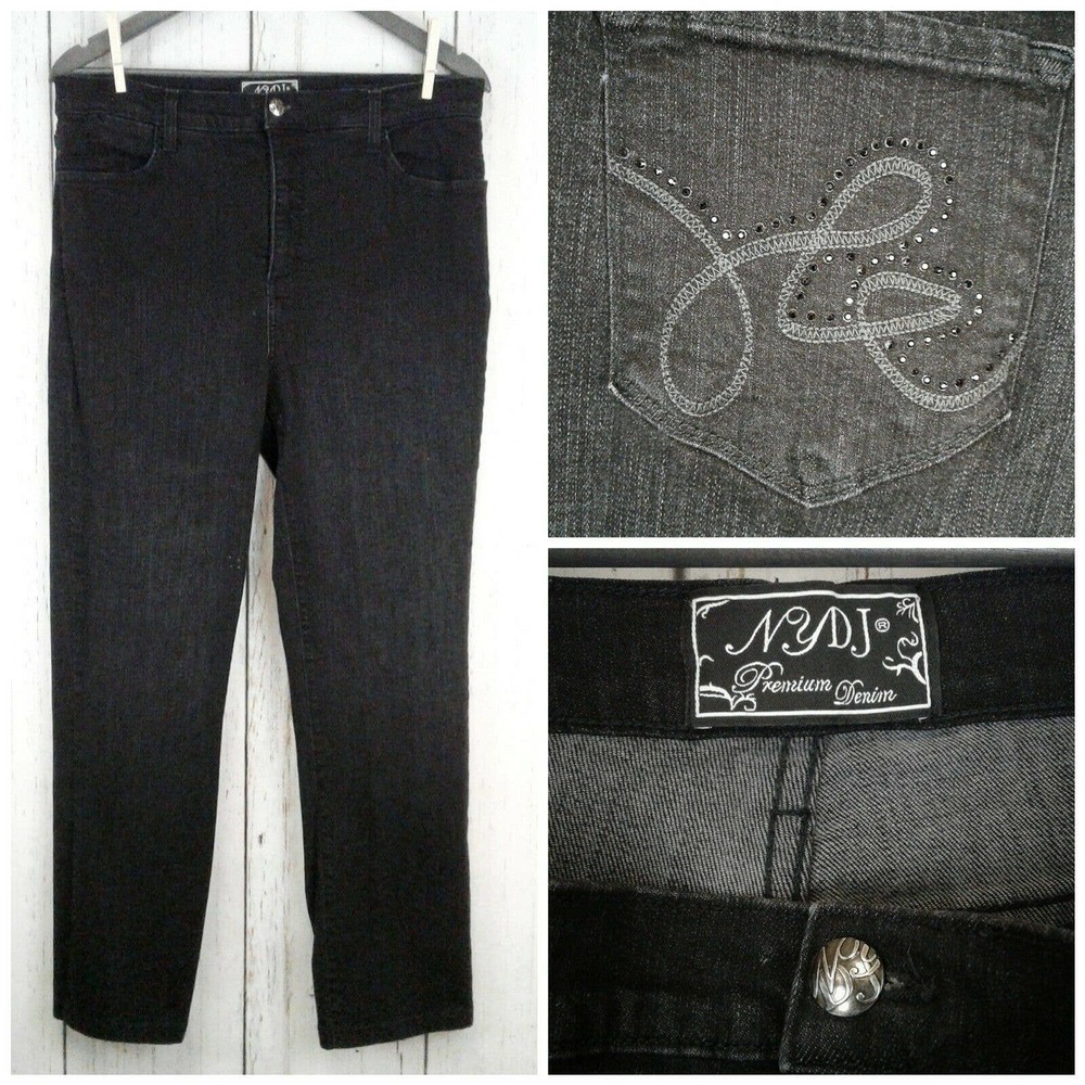 NYDJ Marilyn Straight Leg Black Denim Jeans SZ 14